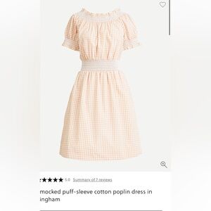 J crew size small smocked puff sleeve cotton poplin dress in gingham